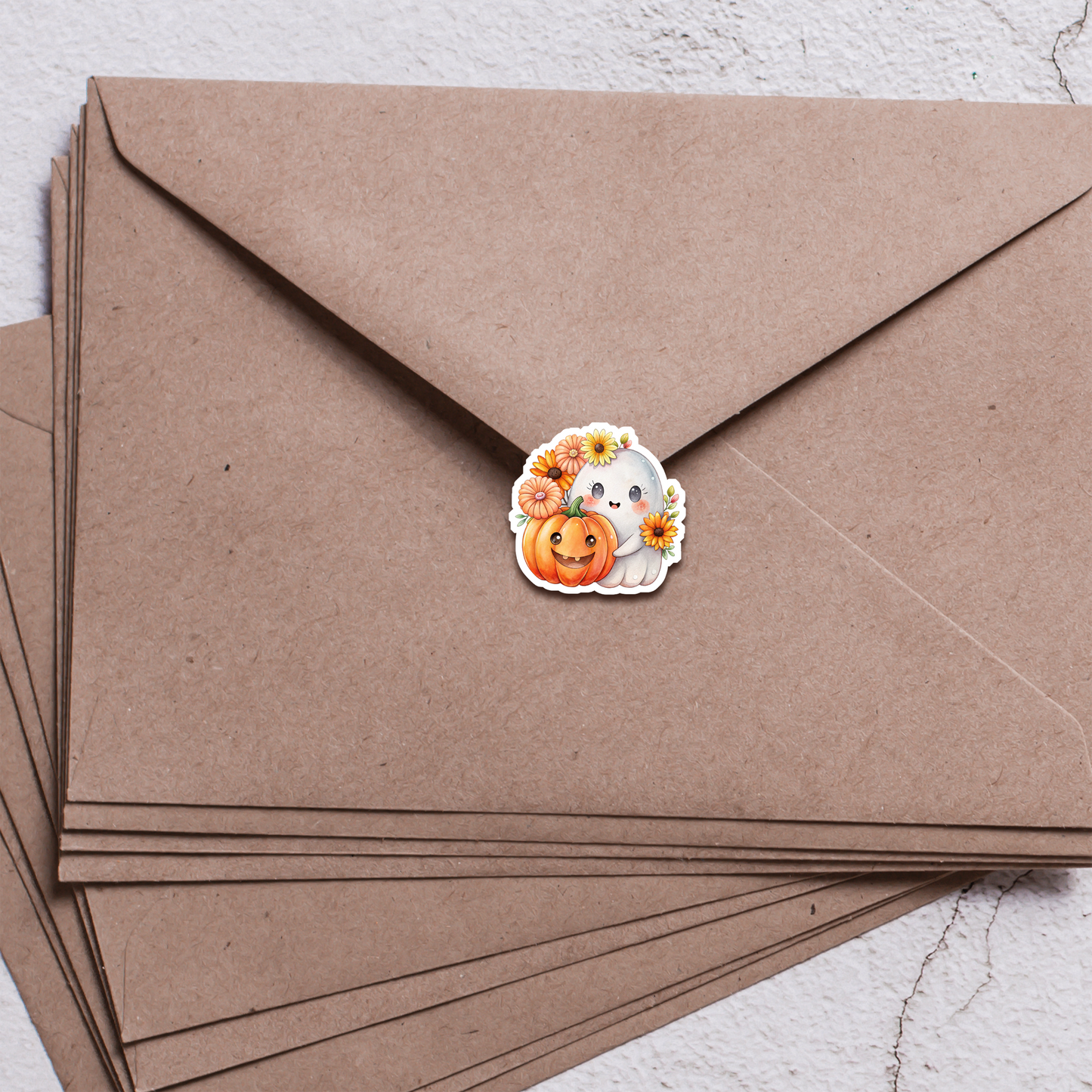 Cute Ghost Sticker Sheet | Halloween Ghost Stickers with Flowers & Pumpkins | Spooky Cute Planner Stickers, Scrapbooking, Laptop