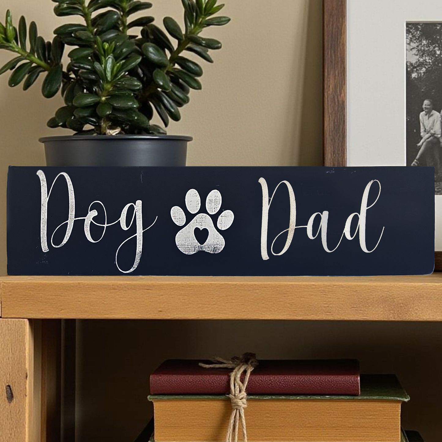 Handcrafted Wood Dog Mom / Dog Dad Sign – Rustic Farmhouse Wall Decor with Paw Print & Heart - Wood Painted Dog Sign - Black or White