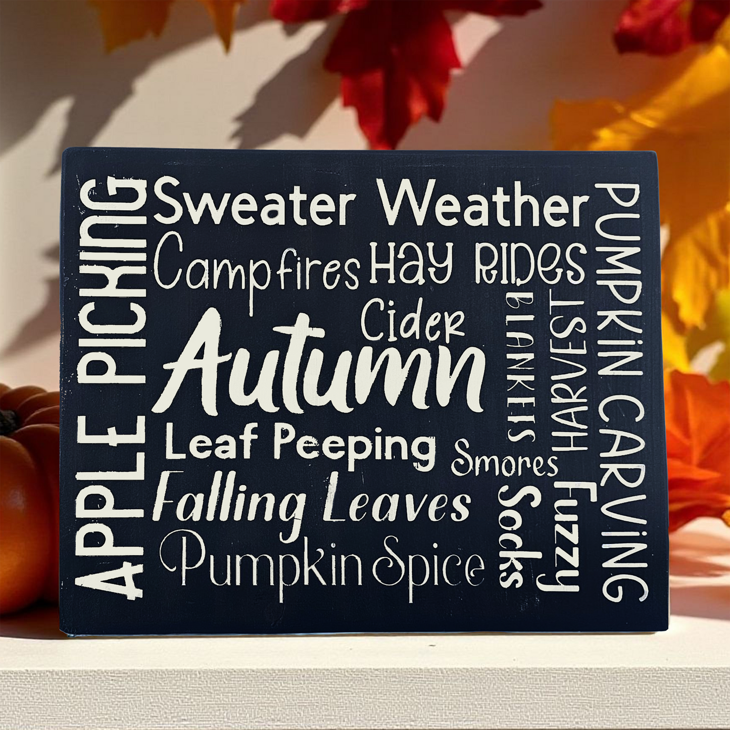 Wood Subway Style Autumn Sign – Rustic Fall Harvest Decor for Home; Farmhouse Autumn Art | Wood Fall Art