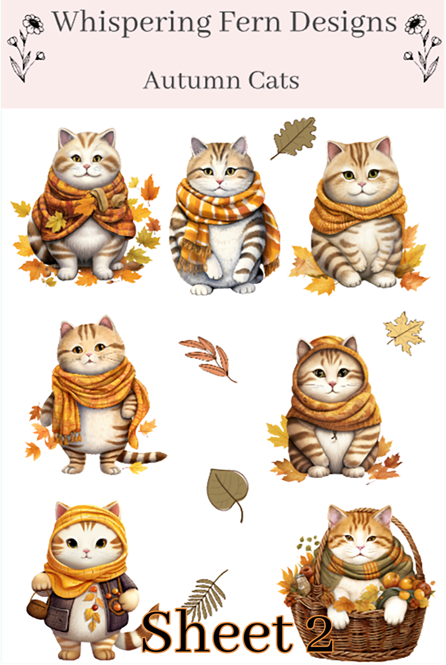 Autumn Cat Sticker Sheet | Cute Cats in Cozy Scarves | Fall Planner Stickers, Journaling, Scrapbooking