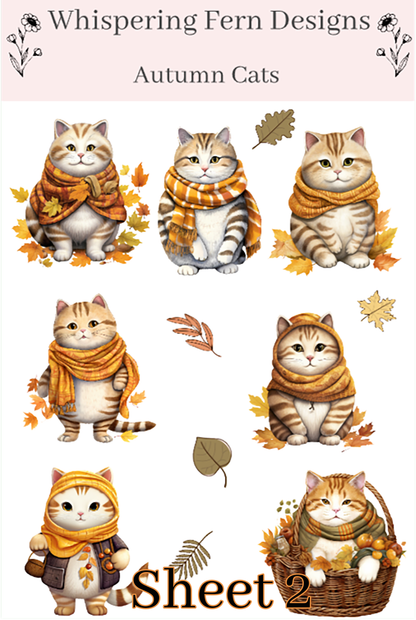 Autumn Cat Sticker Sheet | Cute Cats in Cozy Scarves | Fall Planner Stickers, Journaling, Scrapbooking