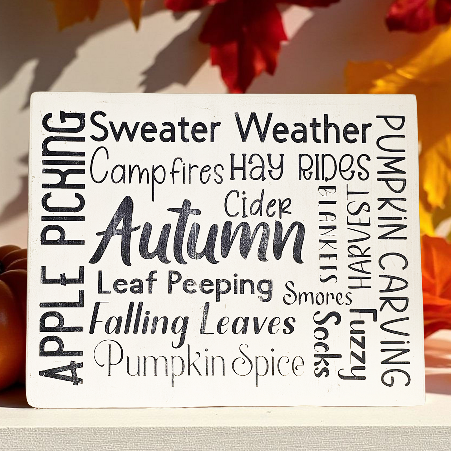 Wood Subway Style Autumn Sign – Rustic Fall Harvest Decor for Home; Farmhouse Autumn Art | Wood Fall Art