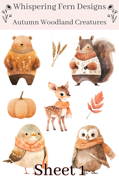 Autumn Woodland Creature Sticker Sheet | Cute Animals in Cozy Clothes | Fall & Winter Stickers for Planners, Journaling, Scrapbooking