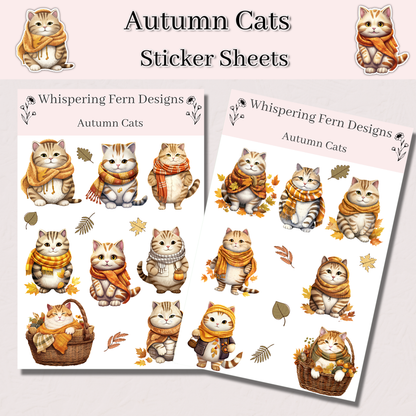 Autumn Cat Sticker Sheet | Cute Cats in Cozy Scarves | Fall Planner Stickers, Journaling, Scrapbooking