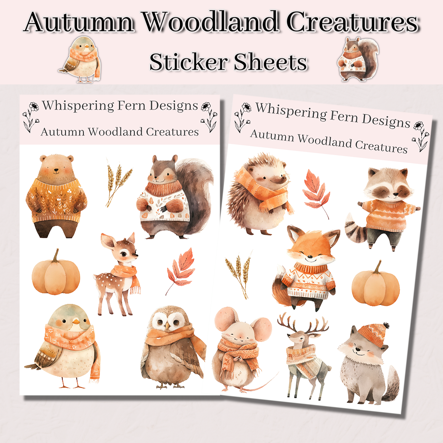 Autumn Woodland Creature Sticker Sheet | Cute Animals in Cozy Clothes | Fall & Winter Stickers for Planners, Journaling, Scrapbooking