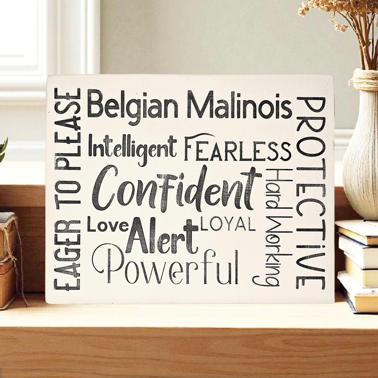 Belgian Malinois Dog Sign Wood Subway Style