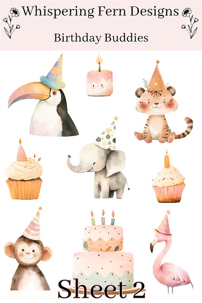 Birthday Buddies Animal Sticker Sheet – Cute Party Stickers for Planners, Cards & Crafts
