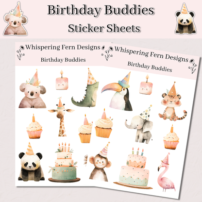 Birthday Buddies Animal Sticker Sheet – Cute Party Stickers for Planners, Cards & Crafts