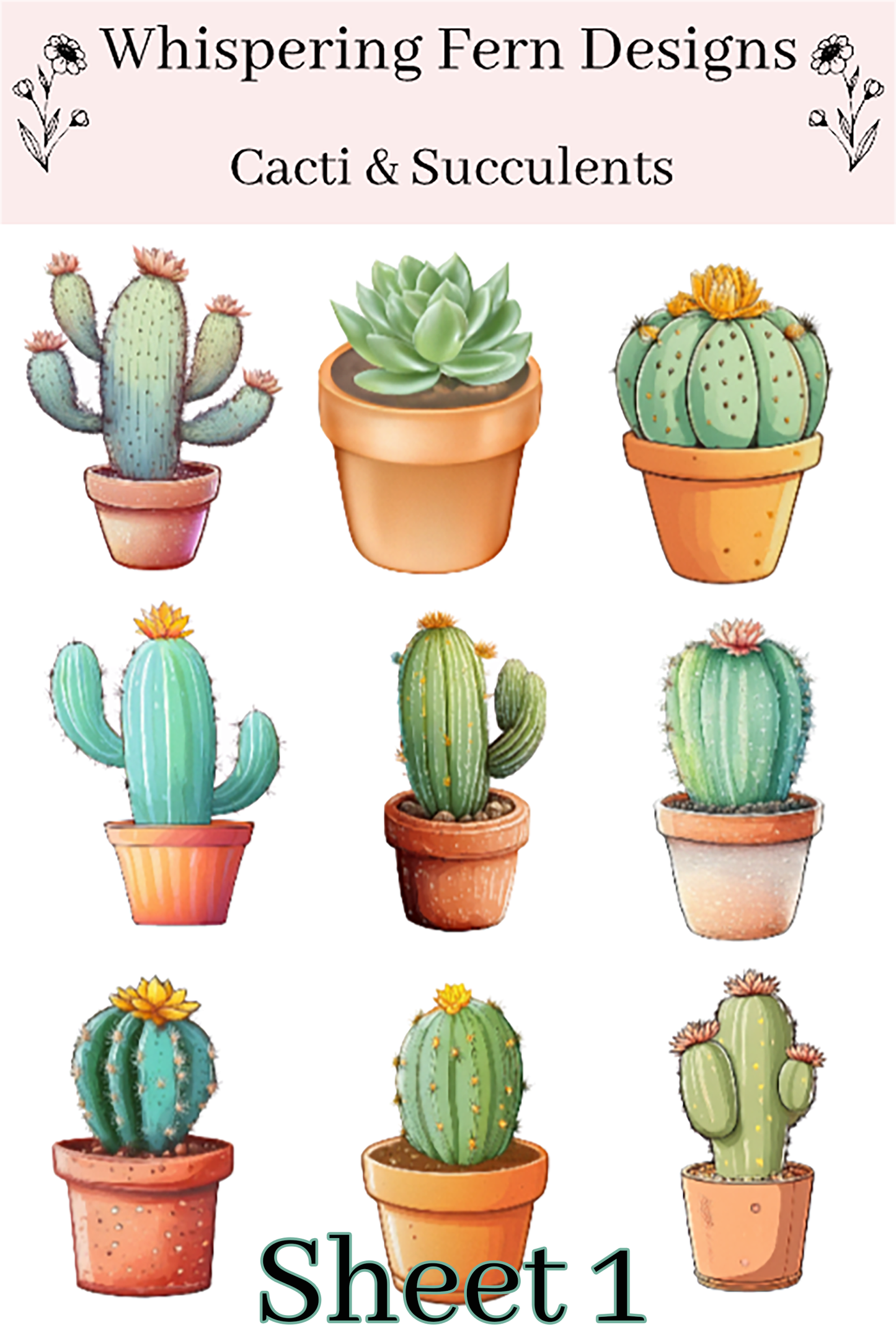 Cacti & Succulent Sticker Sheet | Cute Plant Stickers | Aesthetic Planner, Journal and Scrapbook Stickers