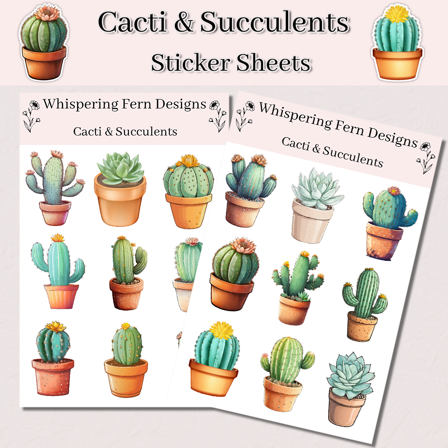 Cacti & Succulent Sticker Sheet | Cute Plant Stickers | Aesthetic Planner, Journal and Scrapbook Stickers