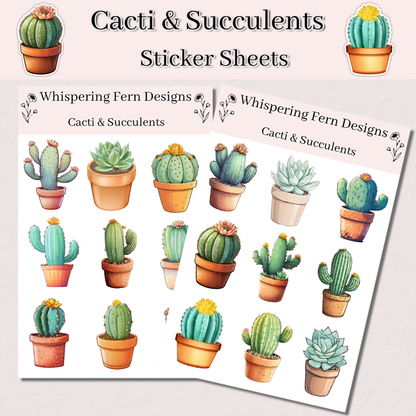 Cacti & Succulent Sticker Sheet | Cute Plant Stickers | Aesthetic Planner, Journal and Scrapbook Stickers