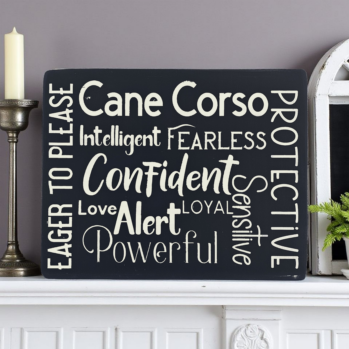 Cane Corso Dog Sign Wood Subway Style