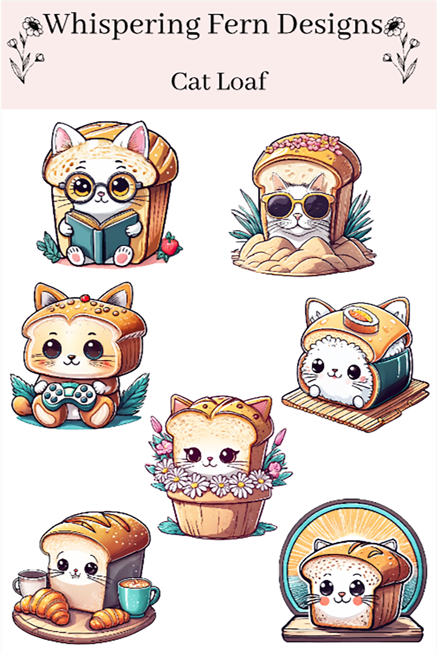 Cat Loaf Sticker Sheet – Cute Gamer, Bookworm, Beach, and More Loaf Cats – Fun Planner and Journal Stickers