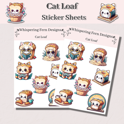 Cat Loaf Sticker Sheet – Cute Gamer, Bookworm, Beach, and More Loaf Cats – Fun Planner and Journal Stickers