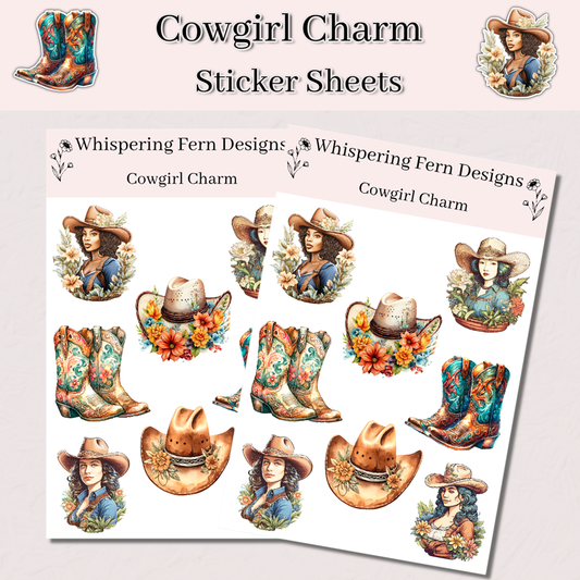 Cowgirl Charm Sticker Sheet – Western Boots, Hats & Cowgirl Stickers for Planners, Crafts and Gifts