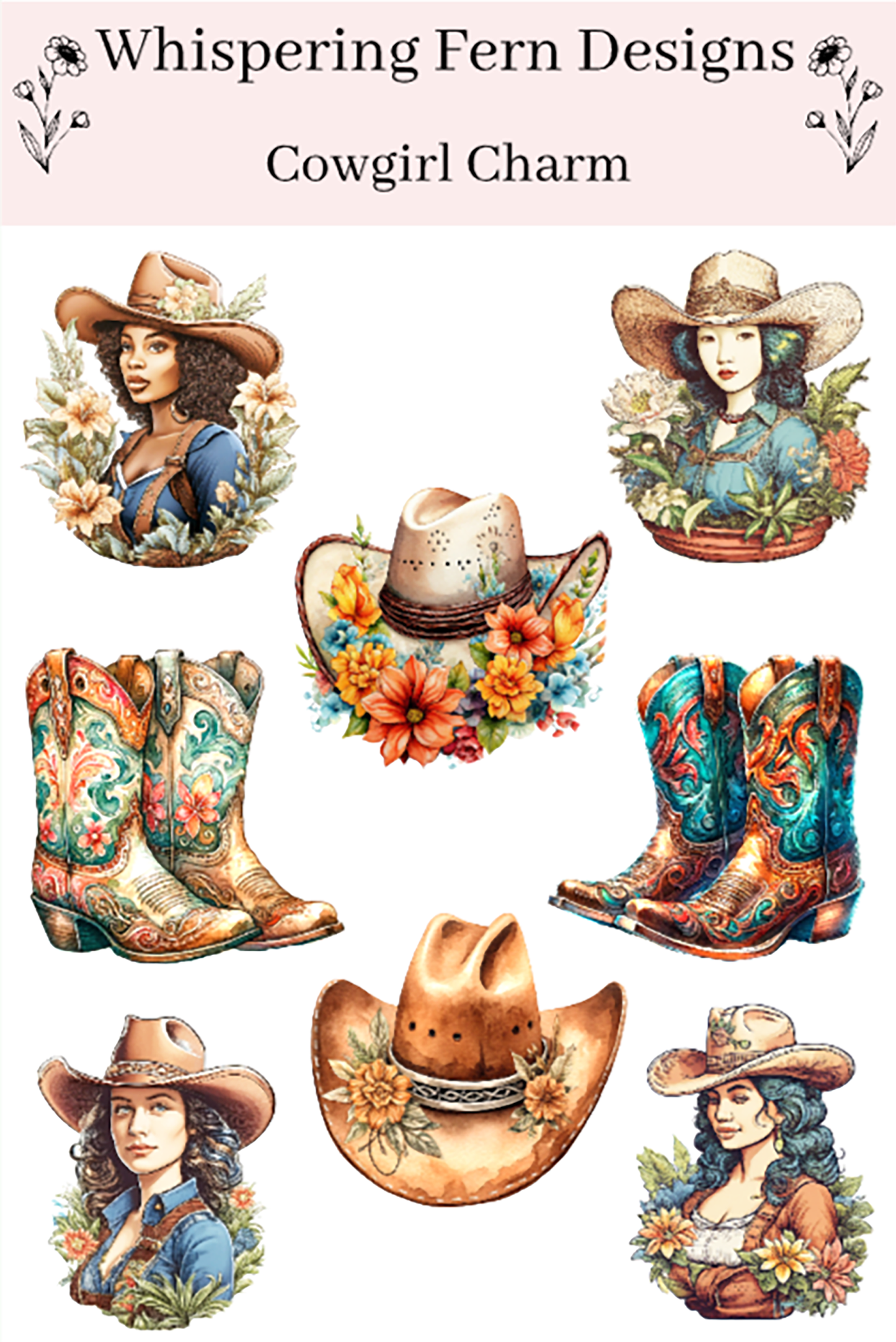 Cowgirl Charm Sticker Sheet – Western Boots, Hats & Cowgirl Stickers for Planners, Crafts and Gifts