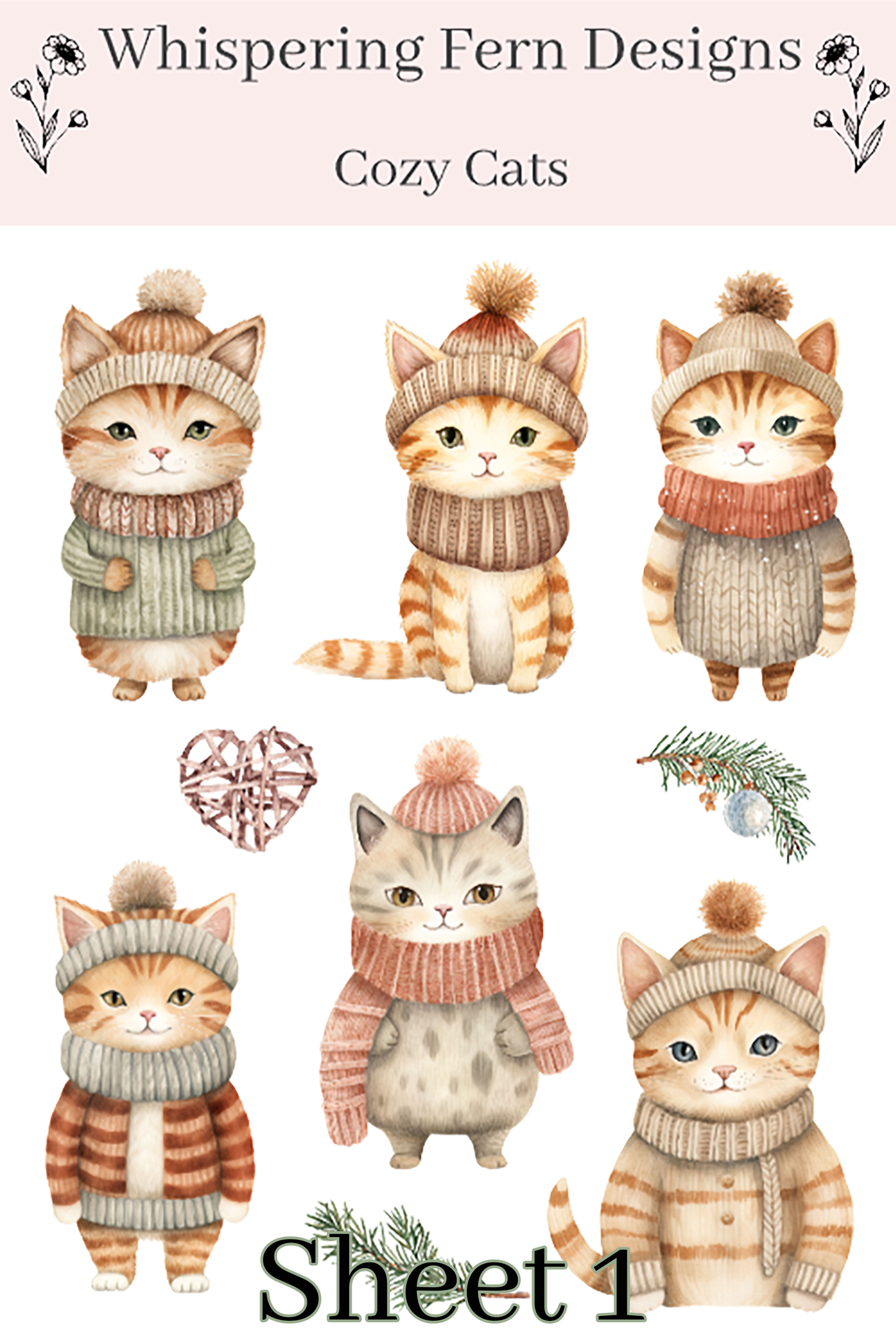 Cozy Cat Sticker Sheet | Cute Cats in Cozy Scarves | Fall Planner Stickers, Journaling, Scrapbooking