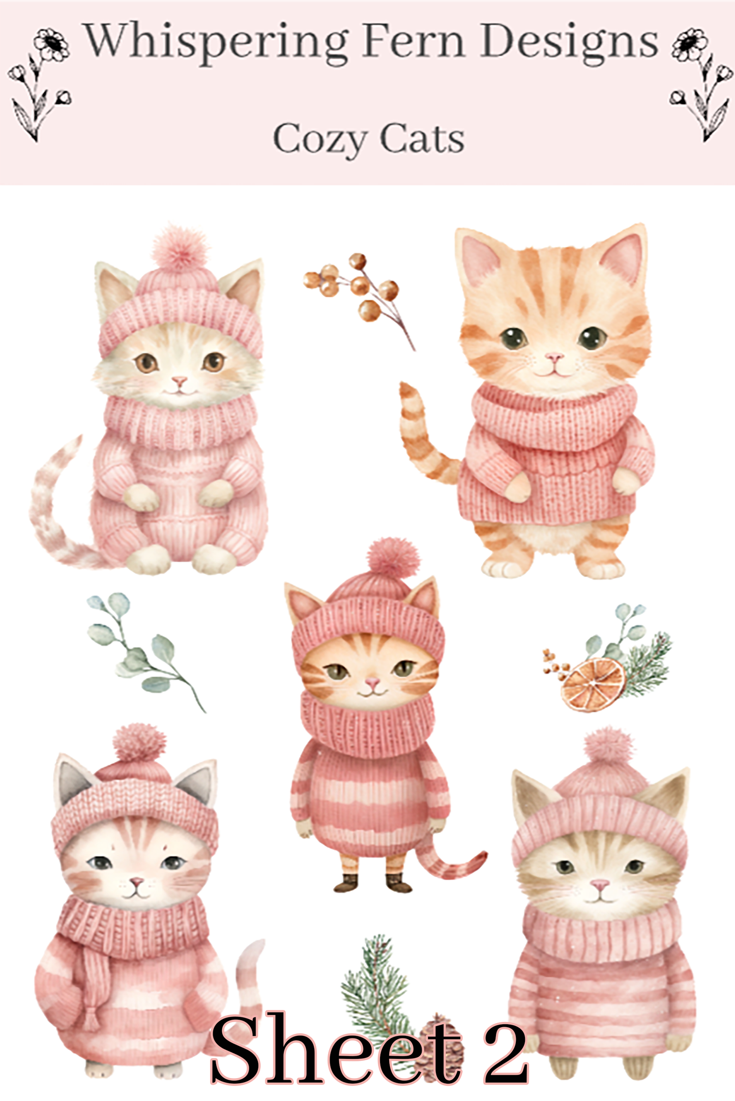 Cozy Cat Sticker Sheet | Cute Cats in Cozy Scarves | Fall Planner Stickers, Journaling, Scrapbooking