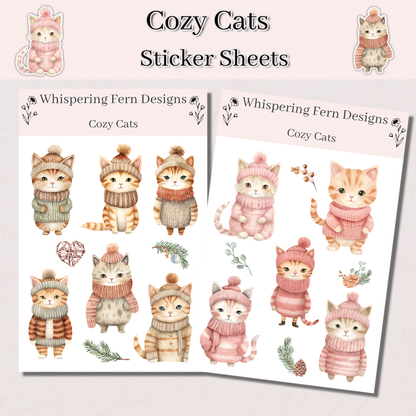 Cozy Cat Sticker Sheet | Cute Cats in Cozy Scarves | Fall Planner Stickers, Journaling, Scrapbooking