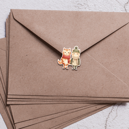 Cozy Winter Cat Couple Sticker Sheet | Cute Cats in Sweaters | Romantic Winter Stickers for Journaling, Scrapbooking, Planners