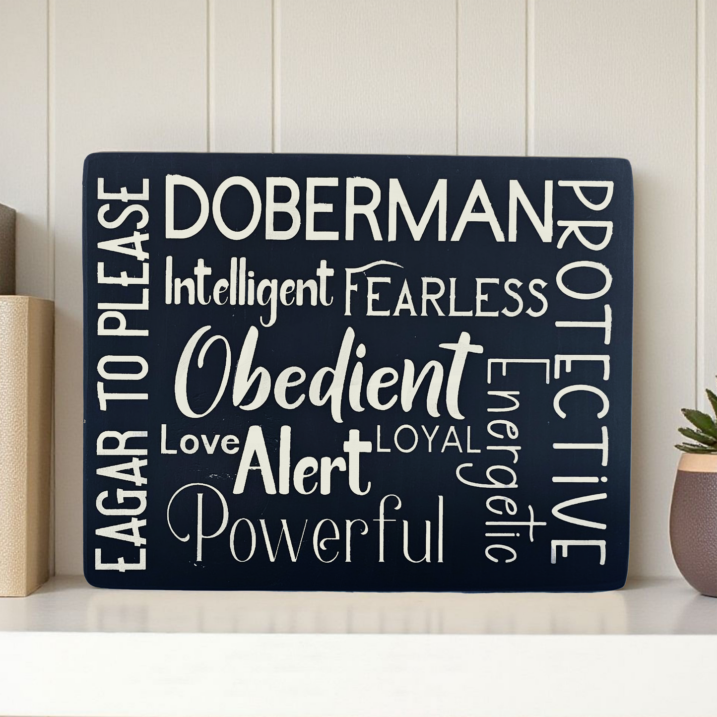 Doberman Dog Sign Wood Subway Style