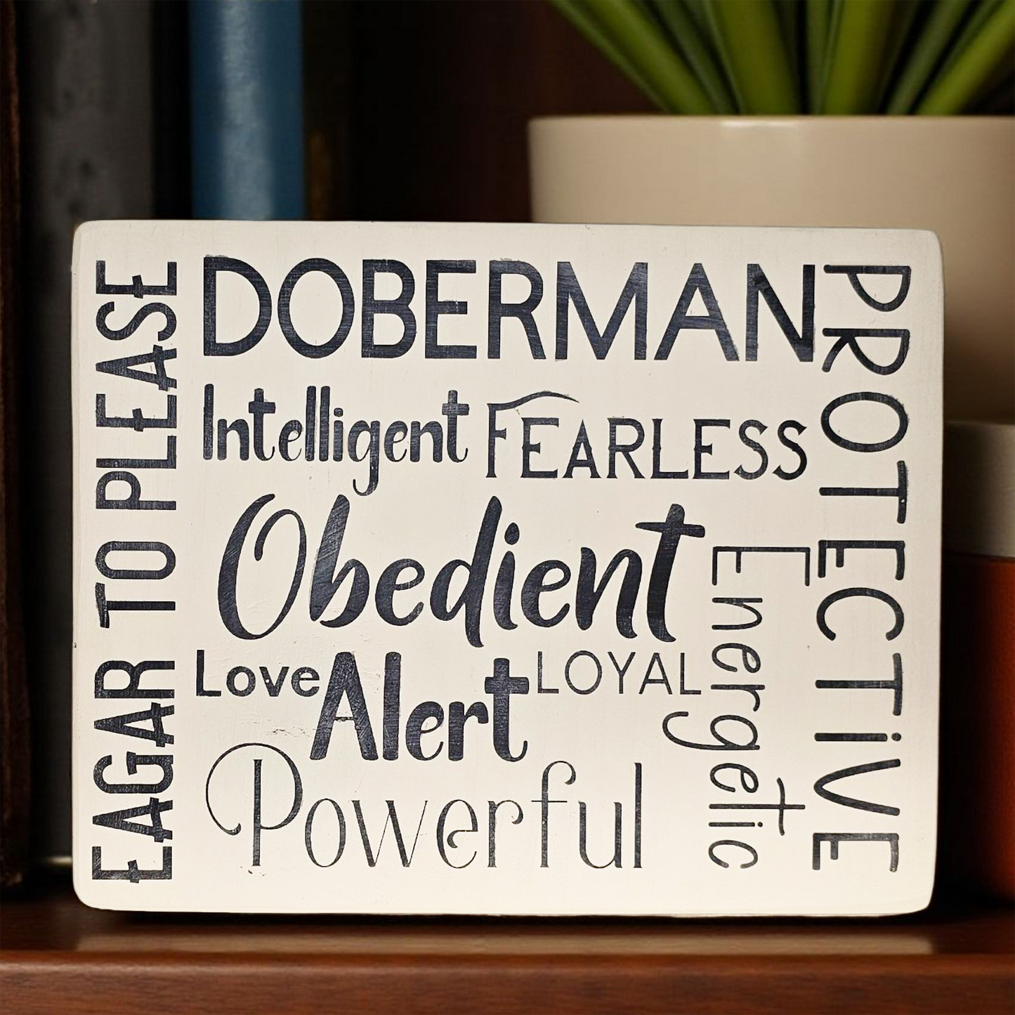 Doberman Dog Sign Wood Subway Style