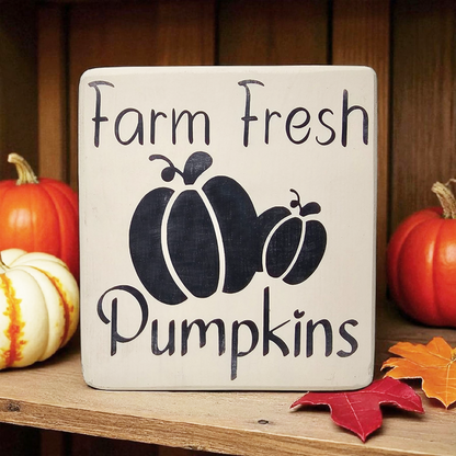 Farm Fresh Pumpkins Hand Painted Wood Sign – Rustic Fall Harvest Decor for Home; Farmhouse Autumn Art | Wood Fall Art