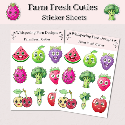 Farm Fresh Cuties Sticker Sheet | Cute Fruit & Veggie Stickers | Kawaii Produce Pals | Happy Food Planner Stickers for Journals