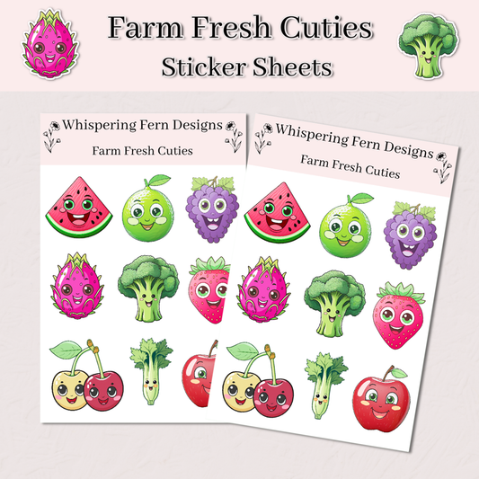 Farm Fresh Cuties Sticker Sheet | Cute Fruit & Veggie Stickers | Kawaii Produce Pals | Happy Food Planner Stickers for Journals