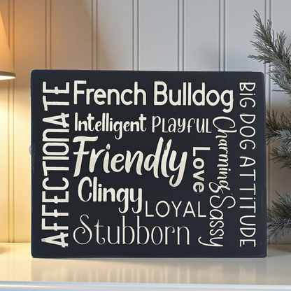French Bulldog Dog Sign Wood Subway Style