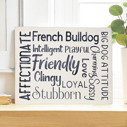 French Bulldog Dog Sign Wood Subway Style