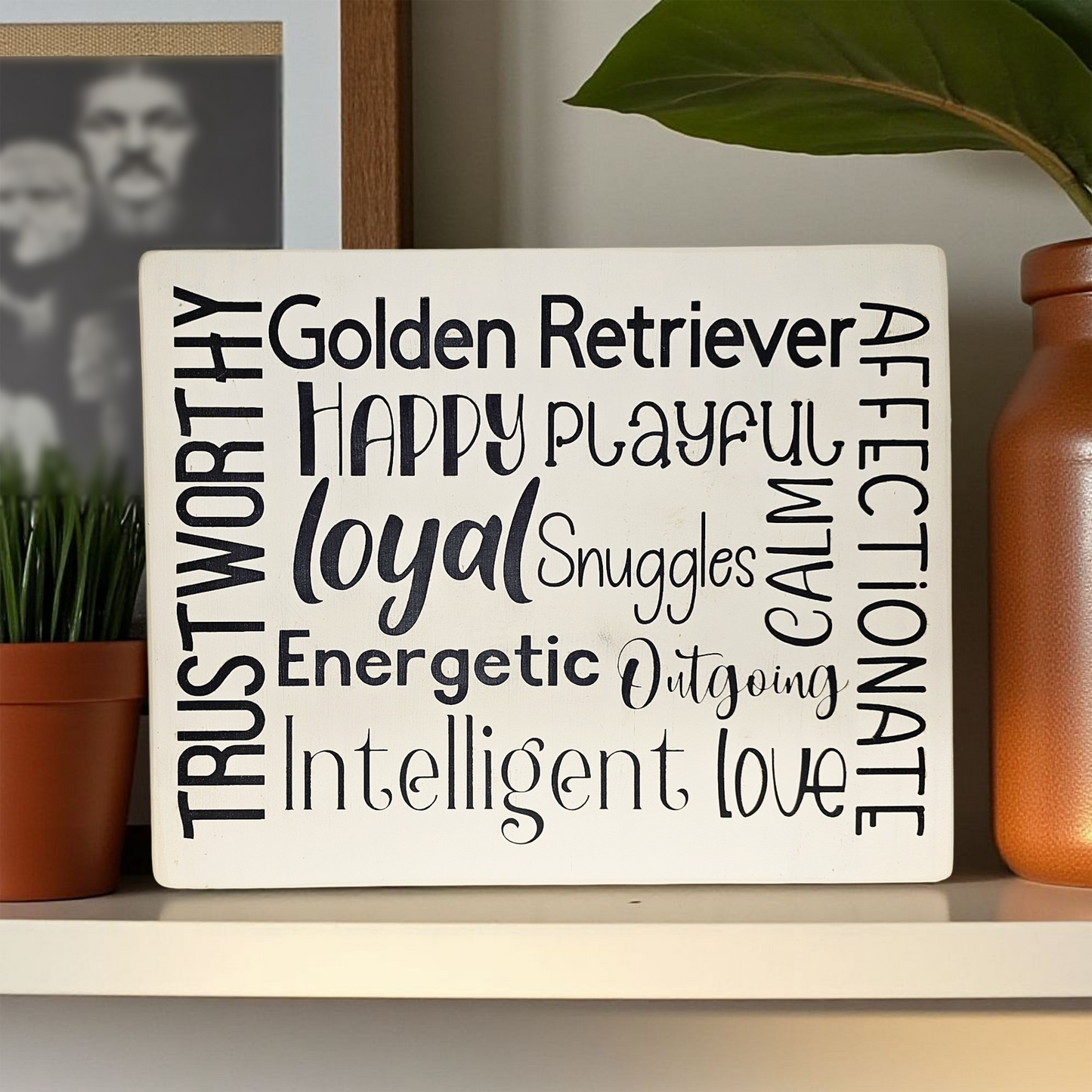 Golden Retriever Dog Sign Wood Subway Style