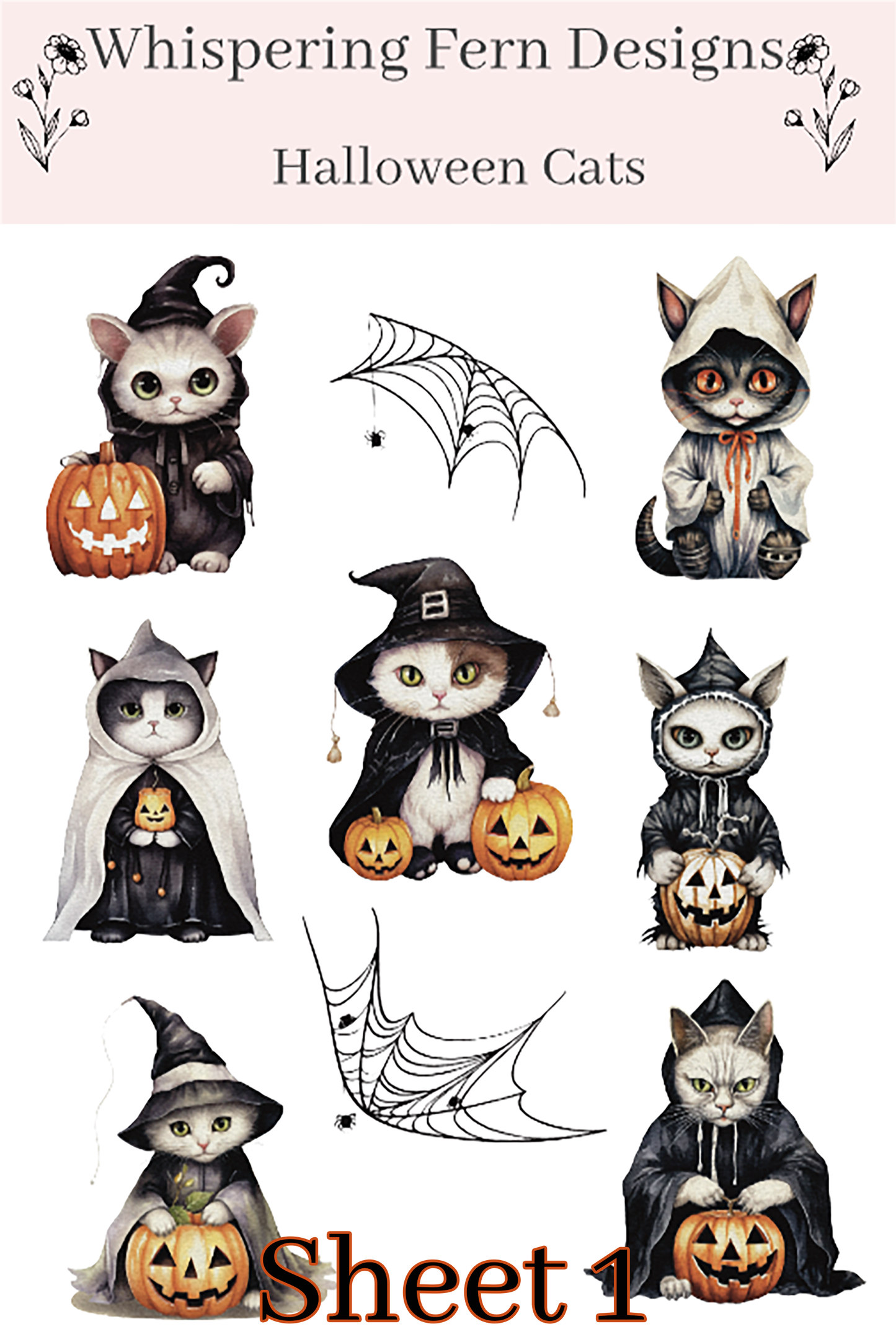 Halloween Cat Sticker Sheet | Cute & Creepy Witch Cats | Spooky Planner, Journaling, Scrapbooking Stickers