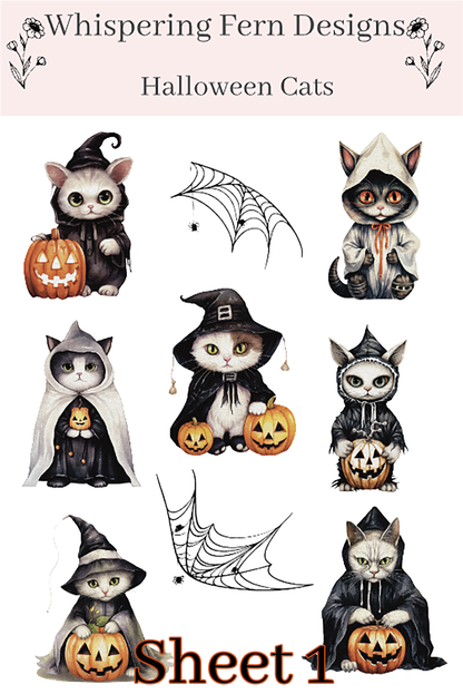 Halloween Cat Sticker Sheet | Cute & Creepy Witch Cats | Spooky Planner, Journaling, Scrapbooking Stickers