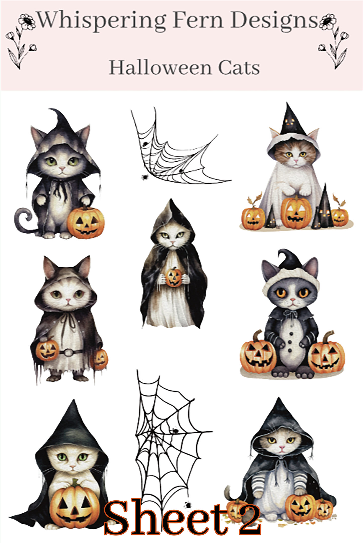 Halloween Cat Sticker Sheet | Cute & Creepy Witch Cats | Spooky Planner, Journaling, Scrapbooking Stickers