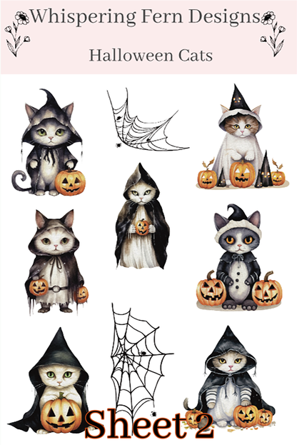 Halloween Cat Sticker Sheet | Cute & Creepy Witch Cats | Spooky Planner, Journaling, Scrapbooking Stickers
