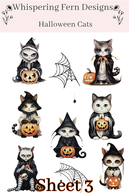 Halloween Cat Sticker Sheet | Cute & Creepy Witch Cats | Spooky Planner, Journaling, Scrapbooking Stickers