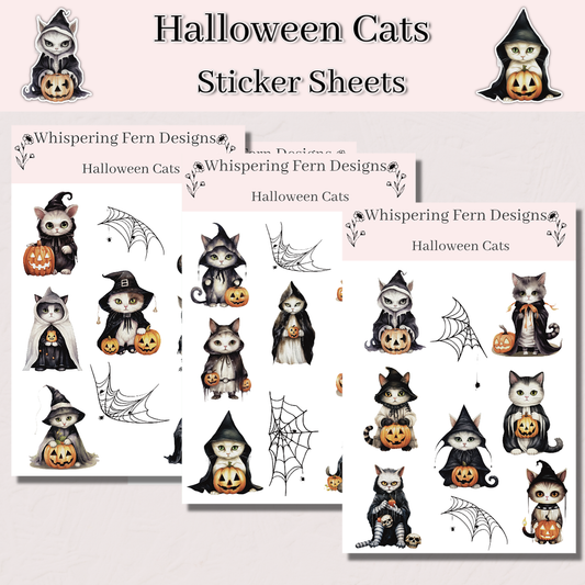 Halloween Cat Sticker Sheet | Cute & Creepy Witch Cats | Spooky Planner, Journaling, Scrapbooking Stickers