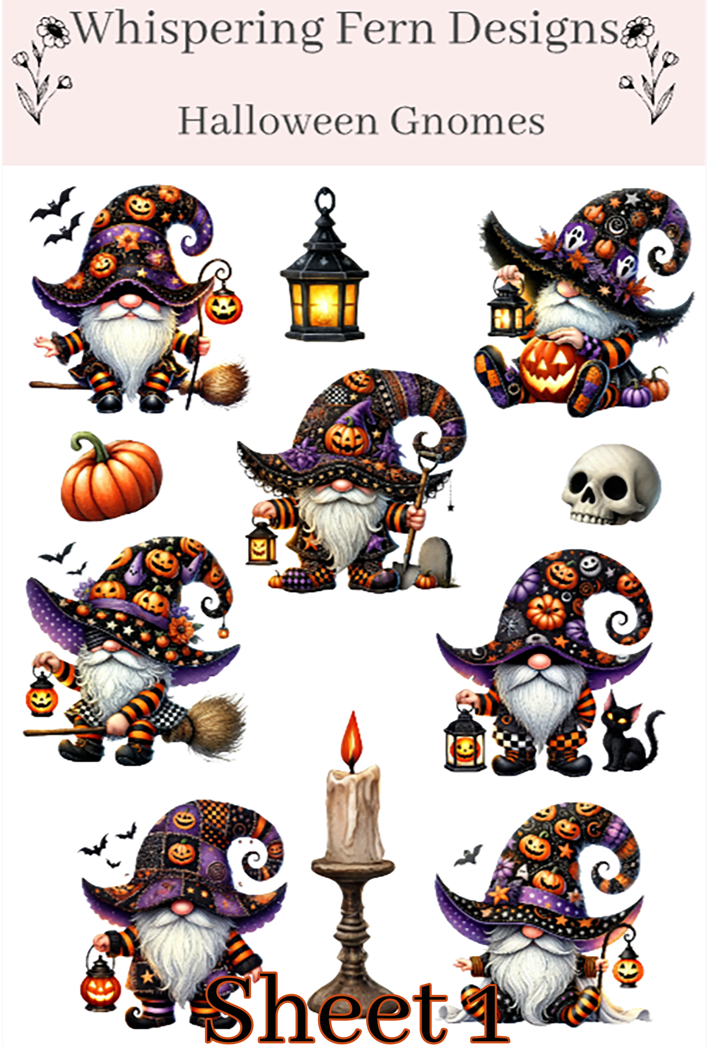 Halloween Gnome Sticker Sheet | Cute Spooky Gnome Stickers | Planner, Journaling & Scrapbooking Stickers