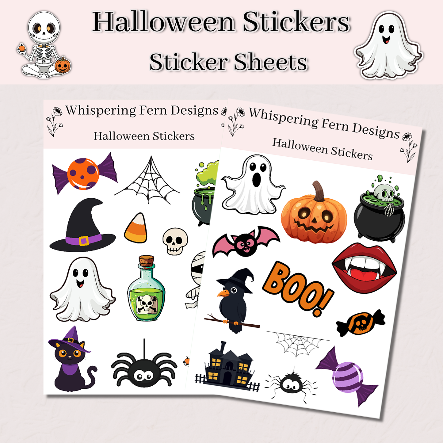 Halloween Sticker Sheet | Cute Halloween – Cute Ghosts, Candy and Spooky Fun Stickers for Journals, Planners & Crafts | Scrapbooking