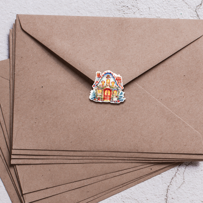 Holiday Houses Sticker Sheet | Cute Christmas House Stickers with Wreaths, Trees & Presents | Winter Planner Stickers