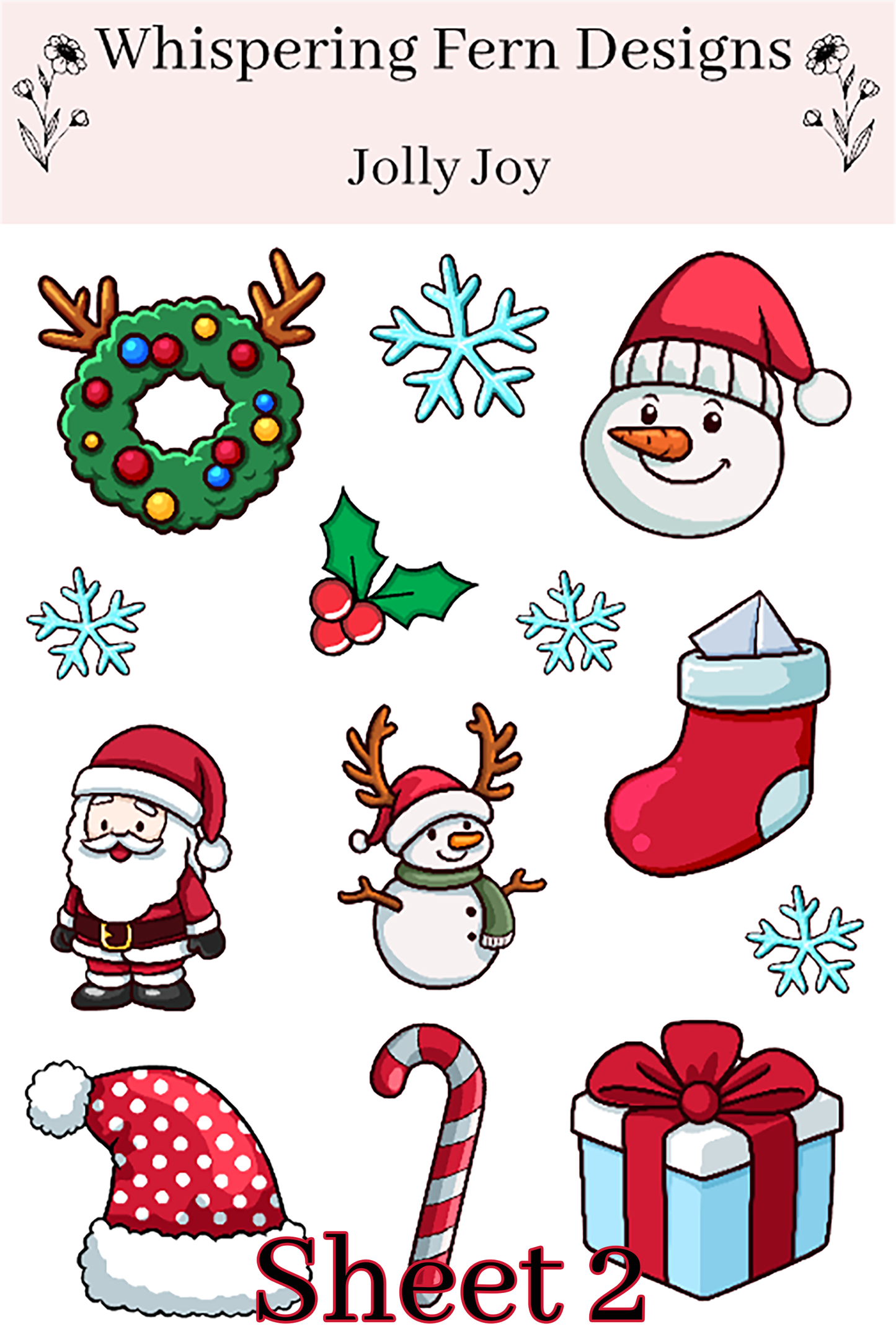 Jolly Joy Christmas Sticker Sheet | Cute Holiday Stickers | Festive Kawaii Stickers for Planners, Journals & Holiday Crafts