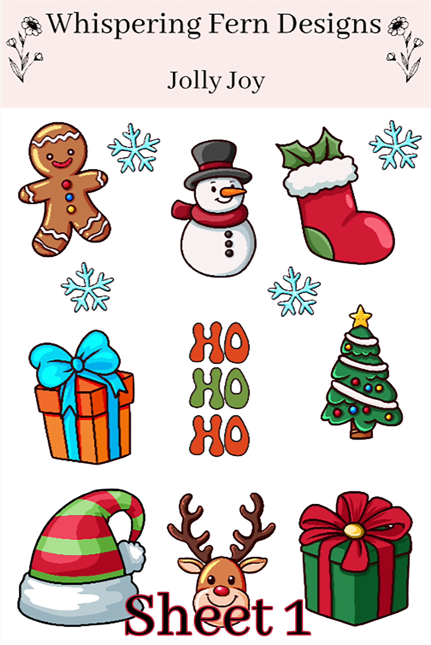 Jolly Joy Christmas Sticker Sheet | Cute Holiday Stickers | Festive Kawaii Stickers for Planners, Journals & Holiday Crafts