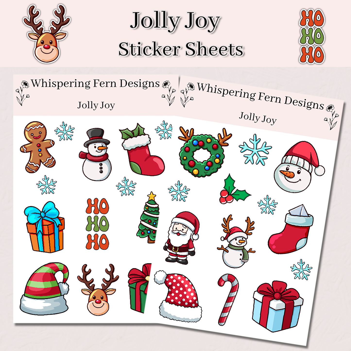 Jolly Joy Christmas Sticker Sheet | Cute Holiday Stickers | Festive Kawaii Stickers for Planners, Journals & Holiday Crafts
