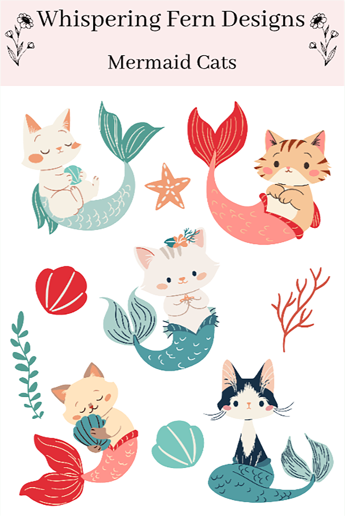 Cute Cat Mermaid Sticker Sheet – Adorable Ocean-Themed Stickers for Planners, Scrapbooks & Gifts
