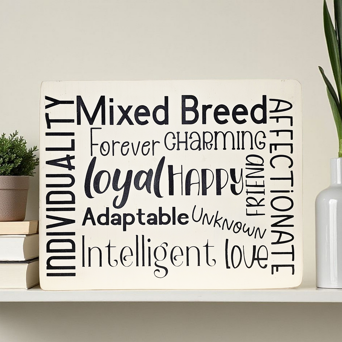 Mixed Breed Dog Sign Wood Subway Style