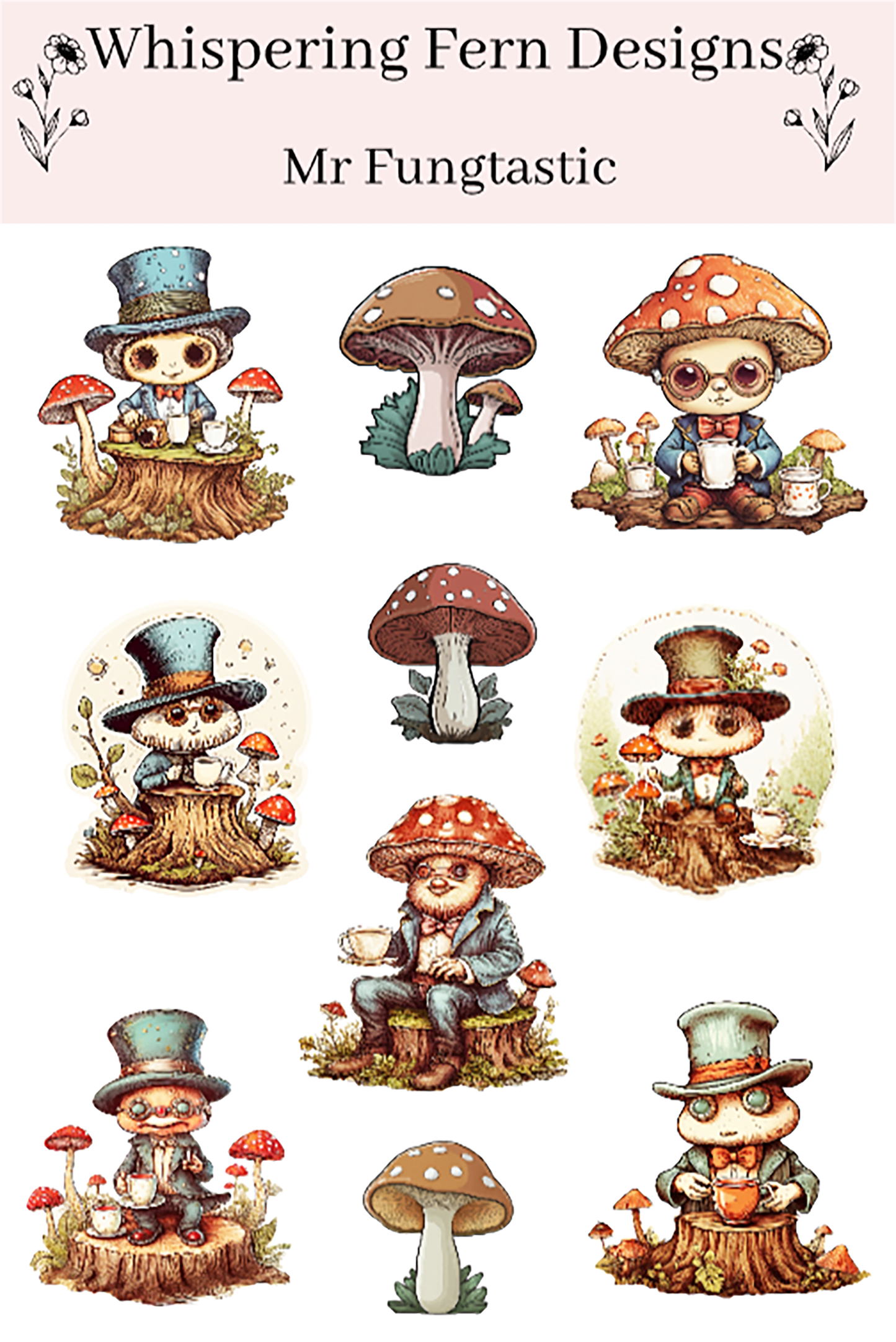 Mr. Fungtastic Sticker Sheet | Cute Mushroom Stickers | Whimsical Fungi Characters | Planner, Scrapbook, Laptop, Journal