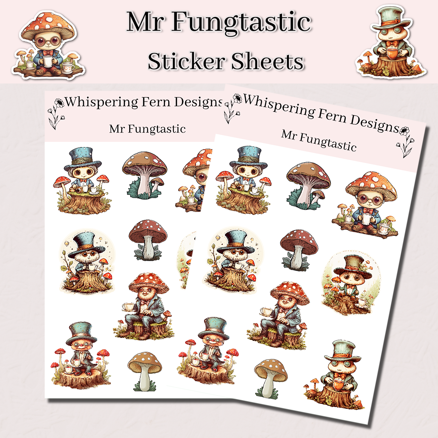 Mr. Fungtastic Sticker Sheet | Cute Mushroom Stickers | Whimsical Fungi Characters | Planner, Scrapbook, Laptop, Journal