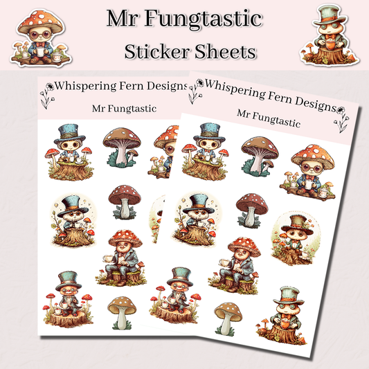 Mr. Fungtastic Sticker Sheet | Cute Mushroom Stickers | Whimsical Fungi Characters | Planner, Scrapbook, Laptop, Journal