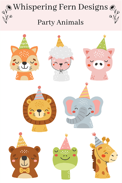 Cute Birthday Animal Sticker Sheet – Adorable Party Stickers for Planners, Cards & Crafts